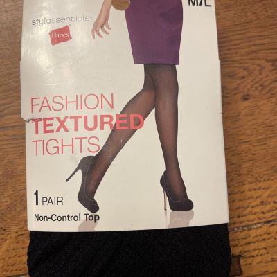 Hanes Style Essentials Fashion Textured Tights Black 1 Pair Size M/L